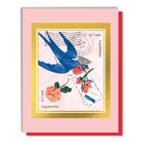 Je t'aime Postage Valentine - Gold Foil Card