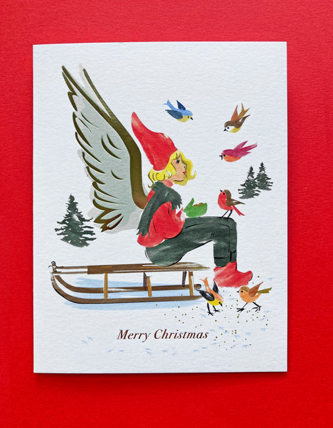 Sled Angel Christmas - Foil Card