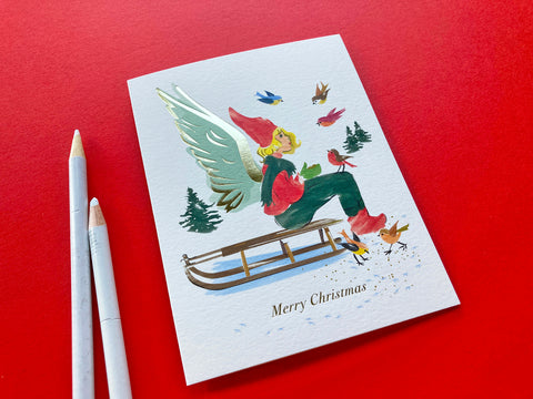 Sled Angel Christmas - Foil Card